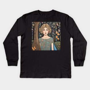 Rosamund Pike as a fairy in the woods Kids Long Sleeve T-Shirt